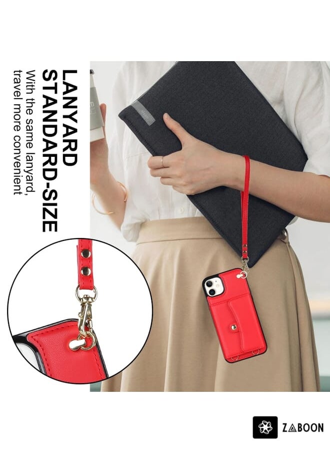 Green Tiger - For iPhone 12 RFID Card Slot Phone Case with Long Lanyard(Red) - Image 1