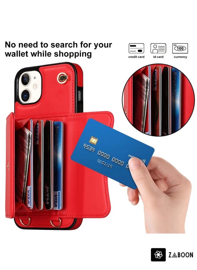 Green Tiger - For iPhone 12 RFID Card Slot Phone Case with Long Lanyard(Red) - Image 1