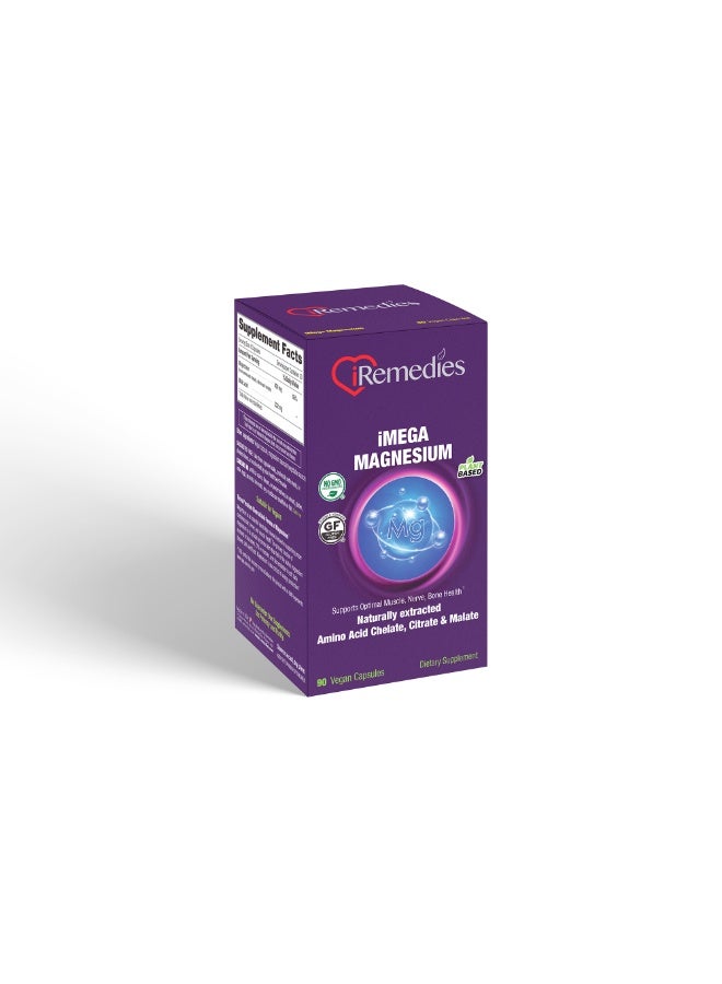 iRemedies iMega Magnesium - Magnesium Supplement for Muscle Relaxation, Bone Health, and Energy - 90 Capsules - Image 2