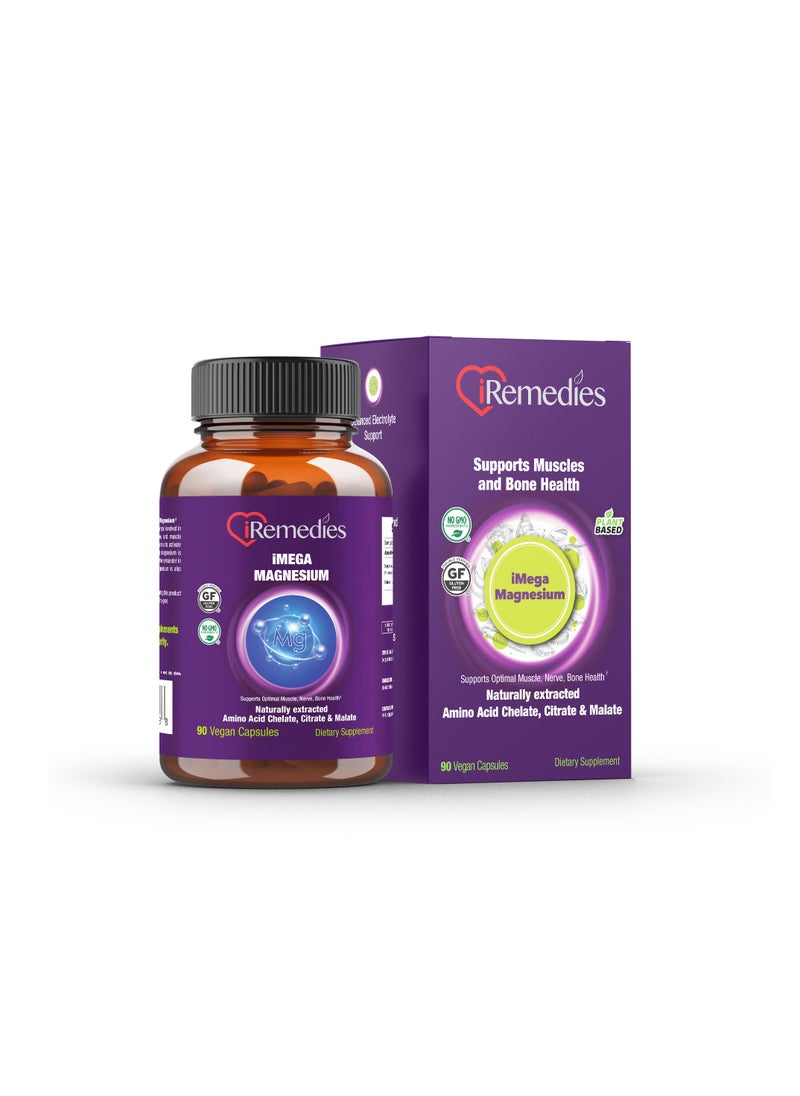 iRemedies iRemedies iMega Magnesium - Magnesium Supplement for Muscle Relaxation, Bone Health, and Energy - 90 Capsules  - Image 1