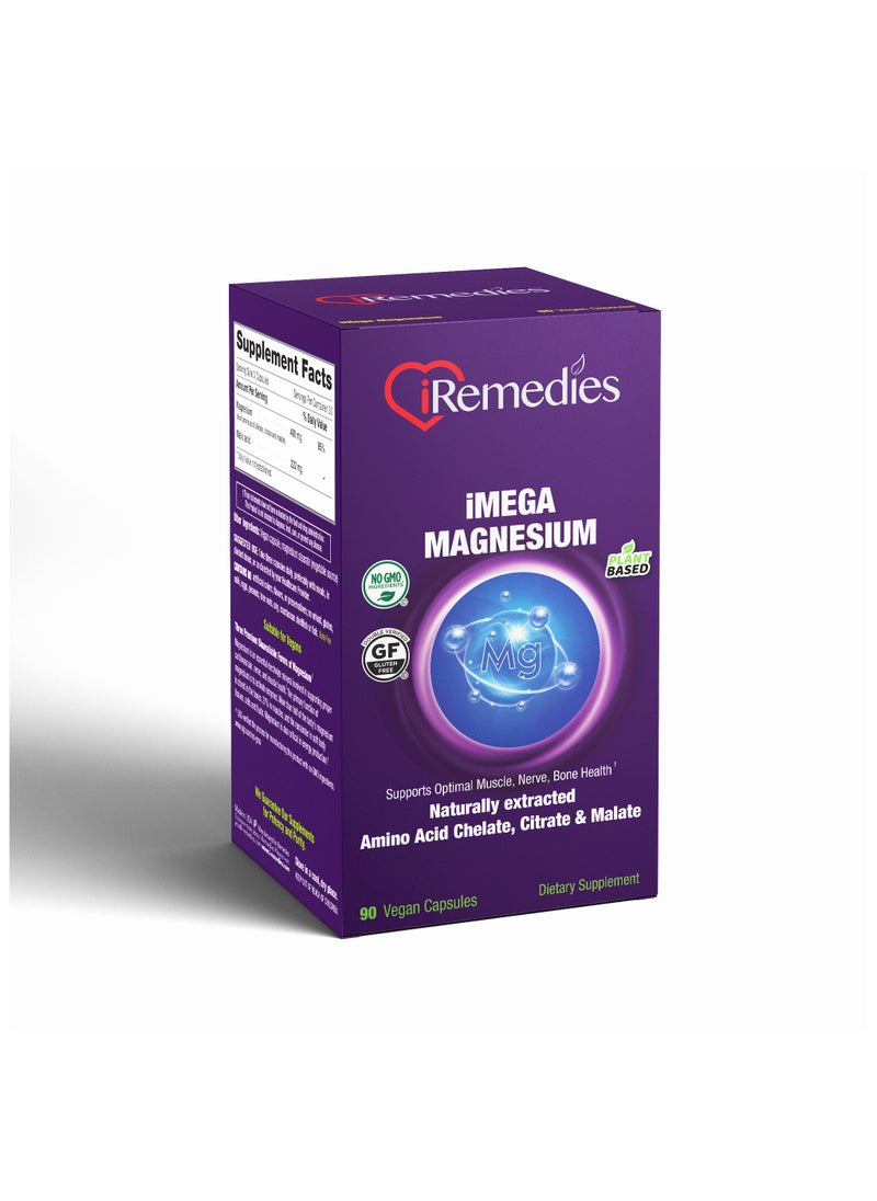 iRemedies iRemedies iMega Magnesium - Magnesium Supplement for Muscle Relaxation, Bone Health, and Energy - 90 Capsules  - Image 3