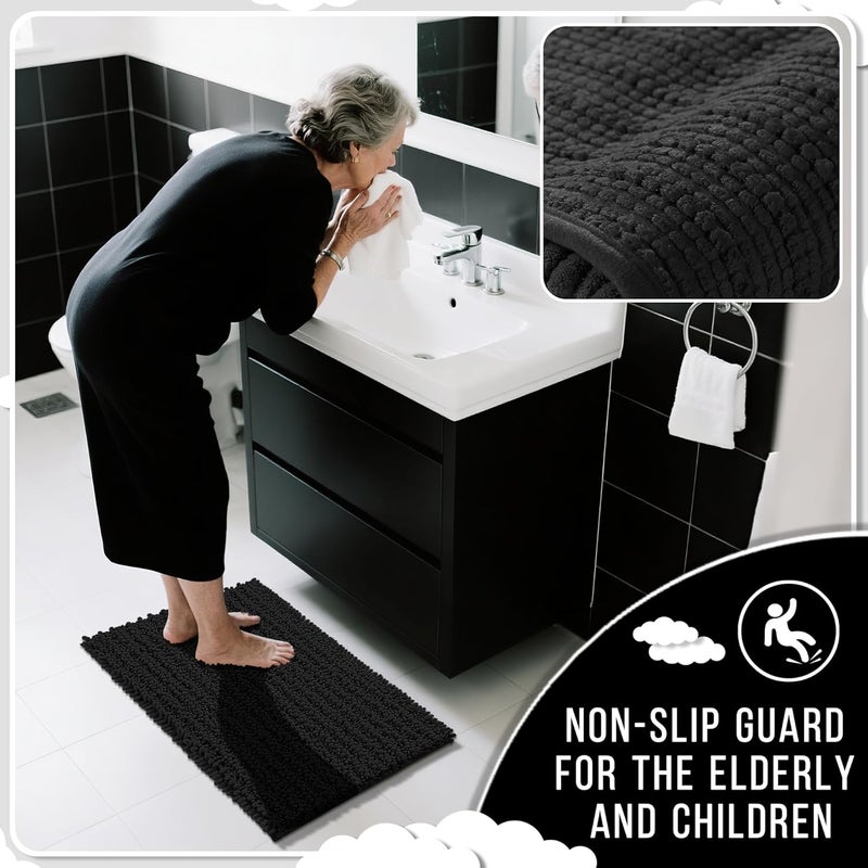 Yimobra Black Bathroom Rug Set 3 Piece - Super Absorbent Quick Dry Chenille Bath Mats & Toilet Rug, Non Slip Machine Washable, Extra Thick Shaggy Floor Mat for Shower Tub Sink - Image 4