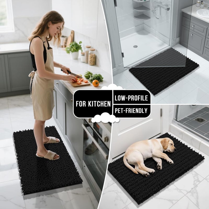 Yimobra Black Bathroom Rug Set 3 Piece - Super Absorbent Quick Dry Chenille Bath Mats & Toilet Rug, Non Slip Machine Washable, Extra Thick Shaggy Floor Mat for Shower Tub Sink - Image 5
