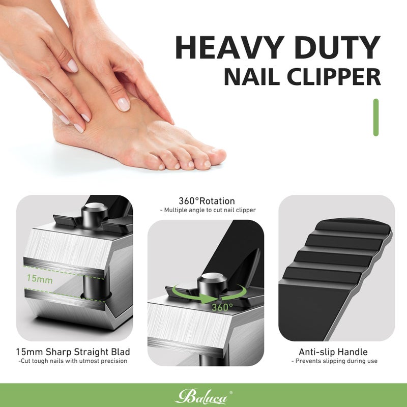 Baluca Heavy Duty Straight Blade Nail Clippers for Thick Toenails, Professional Stainless Steel Fingernail Toenail Clippers Trimmers - Thick Wide Jaw Toe Nail Clippings for Seniors, Men & Women - Black - Image 3