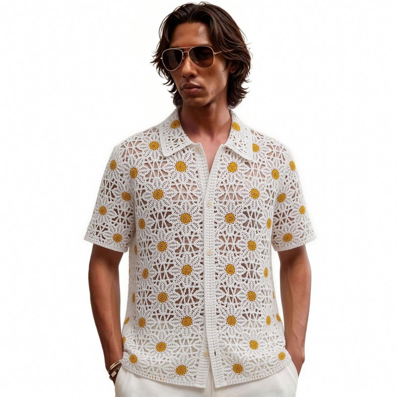 Men's Daisy Jacquard Knit Polo Shirt - Image 1