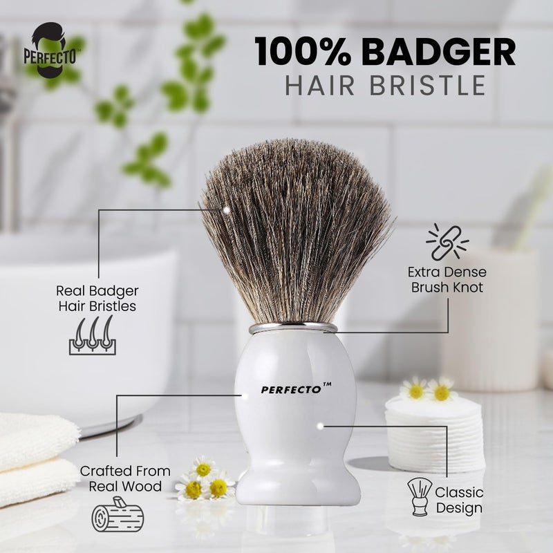 Perfecto 100% Pure Badger Shaving Brush-White Handle, Gift for Dad, Engineered for the Best Shave of Your Life. For Fathers Day Gift, Safety Razor, Double Edge Razor, Straight Razor, Shaving Razor - Image 5