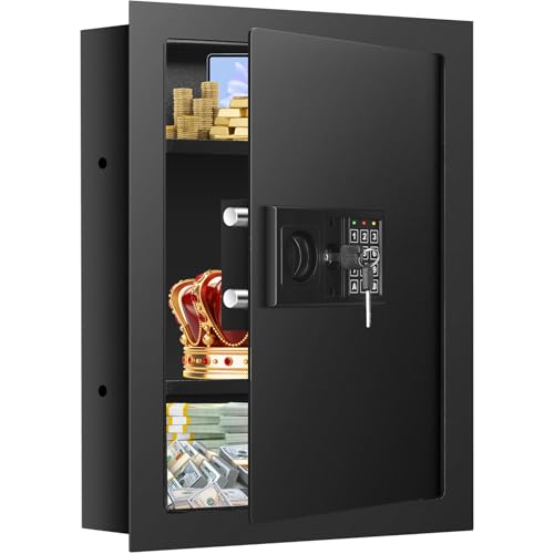 Tiskgg 22.05" Tall Wall Safes Between the Studs 16" Centers, Combination Lock in Wall Safe with 2 Removable Shelf, Hidden Safe for Money, Jewelry, Document, Passport - Image 1
