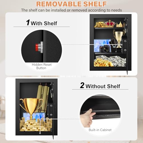 Tiskgg 22.05" Tall Wall Safes Between the Studs 16" Centers, Combination Lock in Wall Safe with 2 Removable Shelf, Hidden Safe for Money, Jewelry, Document, Passport - Image 4