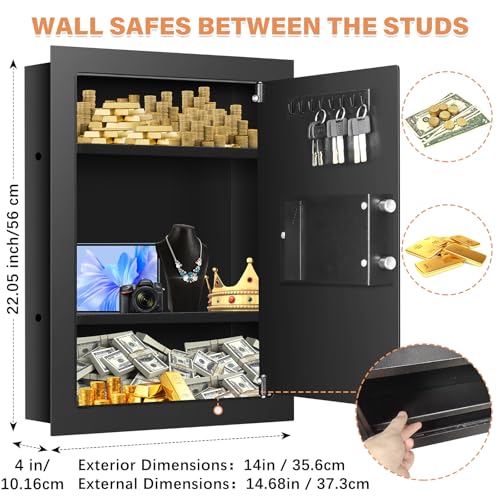 Tiskgg 22.05" Tall Wall Safes Between the Studs 16" Centers, Combination Lock in Wall Safe with 2 Removable Shelf, Hidden Safe for Money, Jewelry, Document, Passport - Image 2