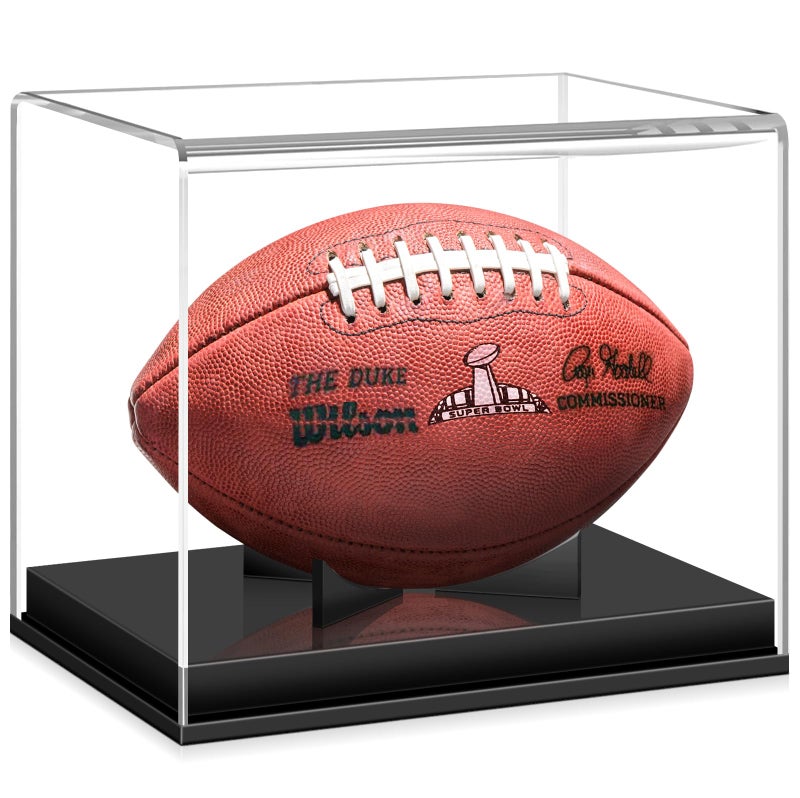 KKU Football Display Case Acrylic Football Case Display Case Autographed Football Holder No Assembly Required Football Display Box with Removable Builtin Football Display Stand