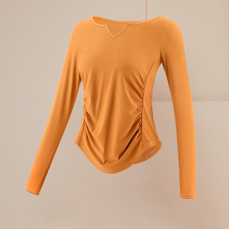 Generic Womens Quick-Dry Yoga Top Long Sleeve Running Jacket Yellow Peach 