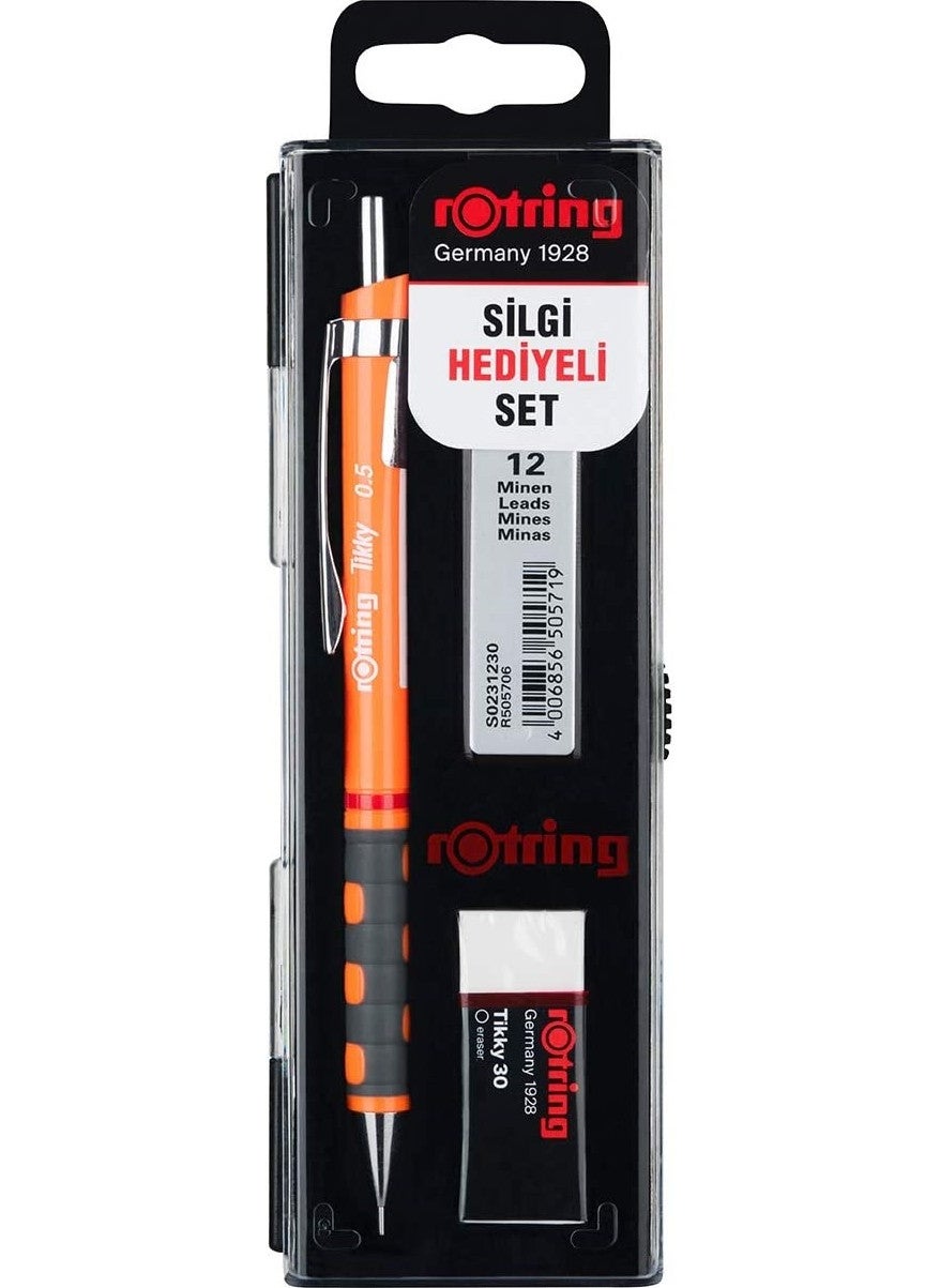 Tikky School Set 0.5 mm Neon Orange Versatile Pen + Eraser + Nib