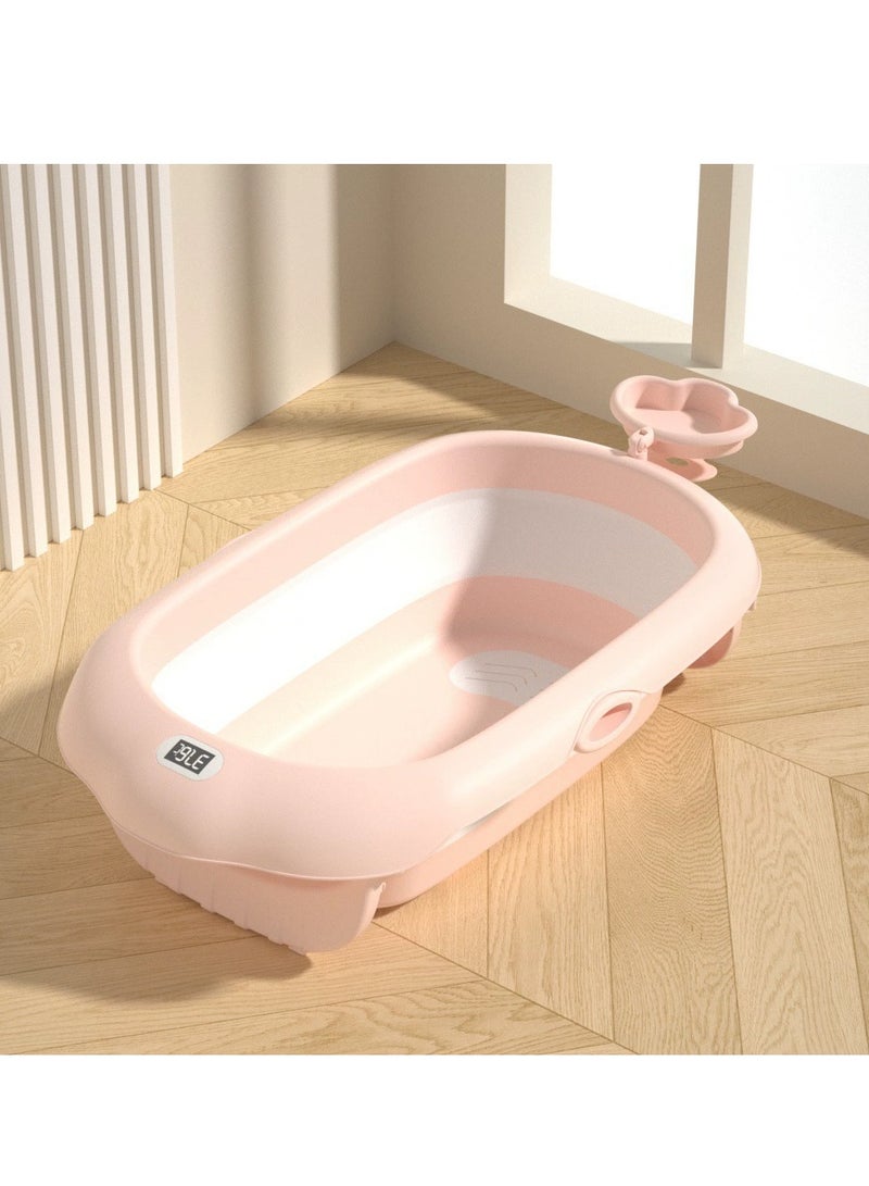 Foldable Baby Bathtub With Cushion & Water Thermometer And Drain Hole, Portable Durable Foldable Baby Bath Tub For Newborn Infants 0-36 Months - Image 2