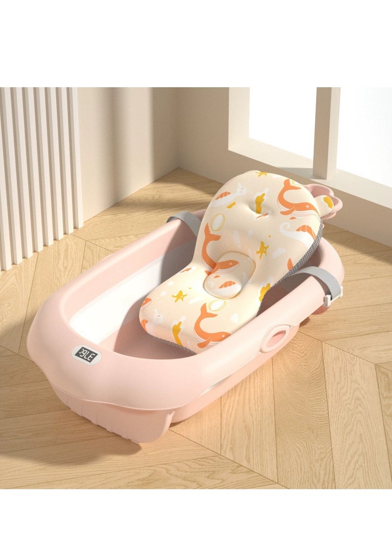 Foldable Baby Bathtub With Cushion & Water Thermometer And Drain Hole, Portable Durable Foldable Baby Bath Tub For Newborn Infants 0-36 Months - Image 1