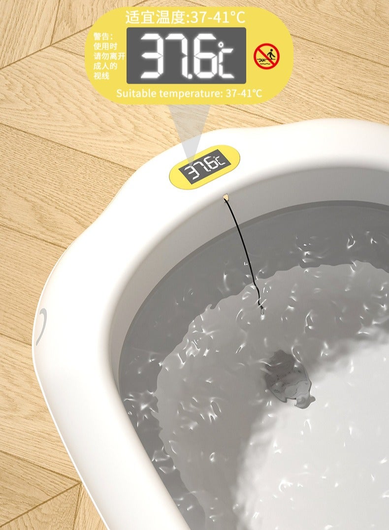 Foldable Baby Bathtub With Cushion & Water Thermometer And Drain Hole, Portable Durable Foldable Baby Bath Tub For Newborn Infants 0-36 Months - Image 3