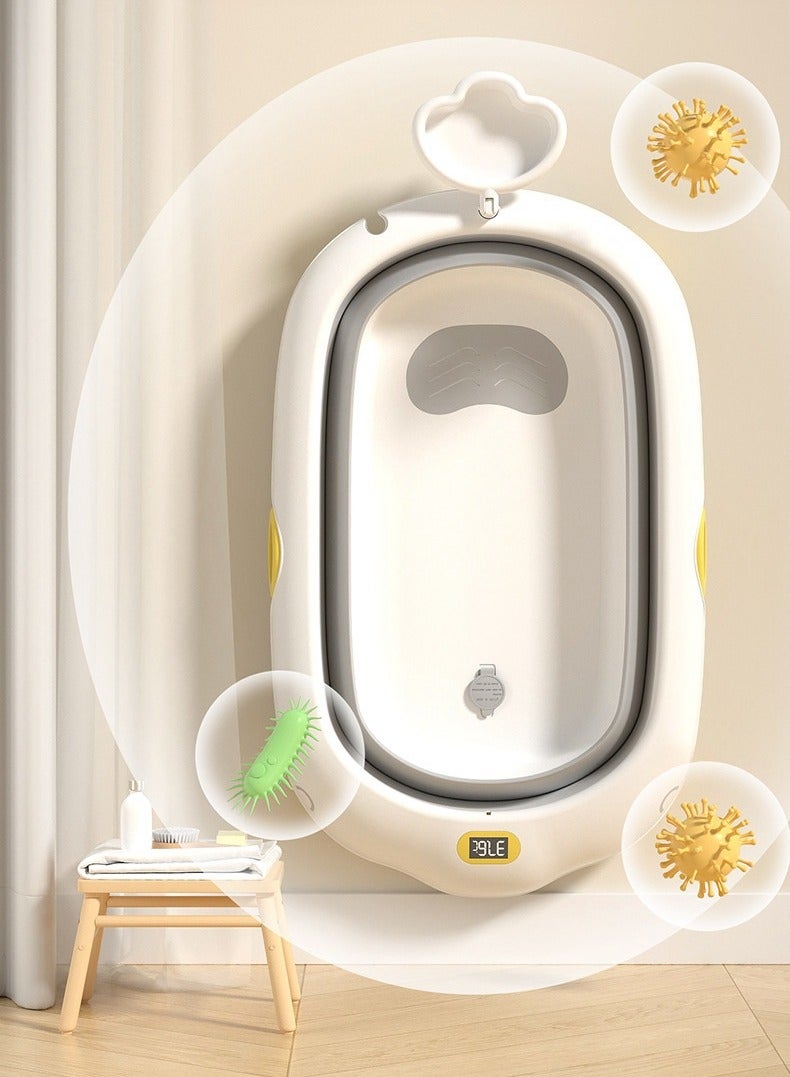 Foldable Baby Bathtub With Cushion & Water Thermometer And Drain Hole, Portable Durable Foldable Baby Bath Tub For Newborn Infants 0-36 Months - Image 4