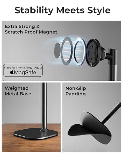 COOPER MagStand, Adjustable Magnetic iPhone Stand for Desk & Phone Holder for Video Recording, Compatible with MagSafe, Stand for iPhone 17 Pro Max, 16/15/14/13/12, Small Mag Safe Tripod (Black) - Image 4