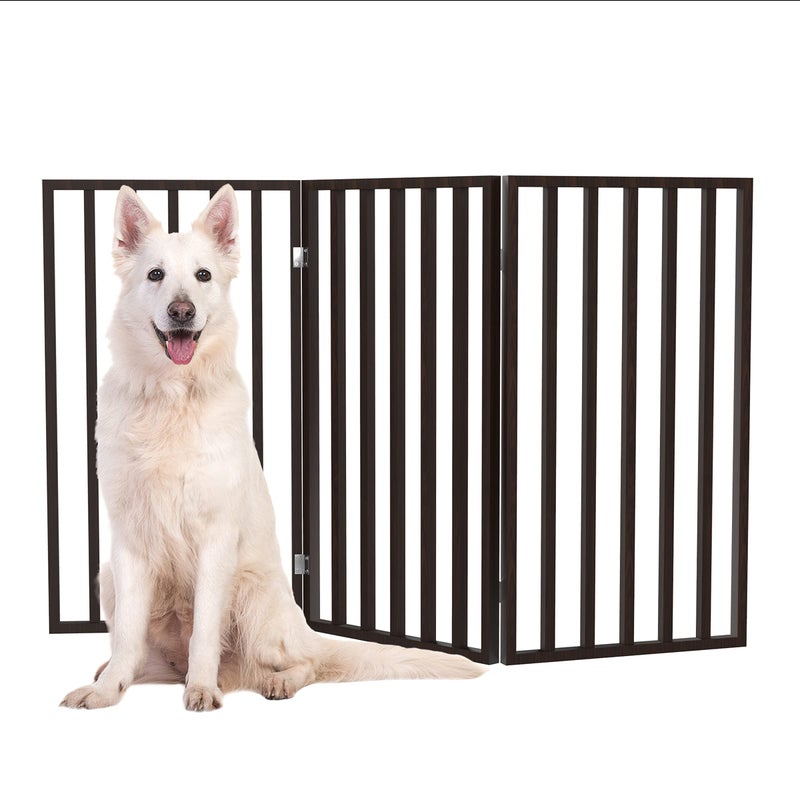 Indoor Pet Gate 3Panel Folding Dog Gate for Stairs or Doorways 54x32Inch Tall Freestanding Pet Fence for Cats and Dogs by PETMAKER Brown