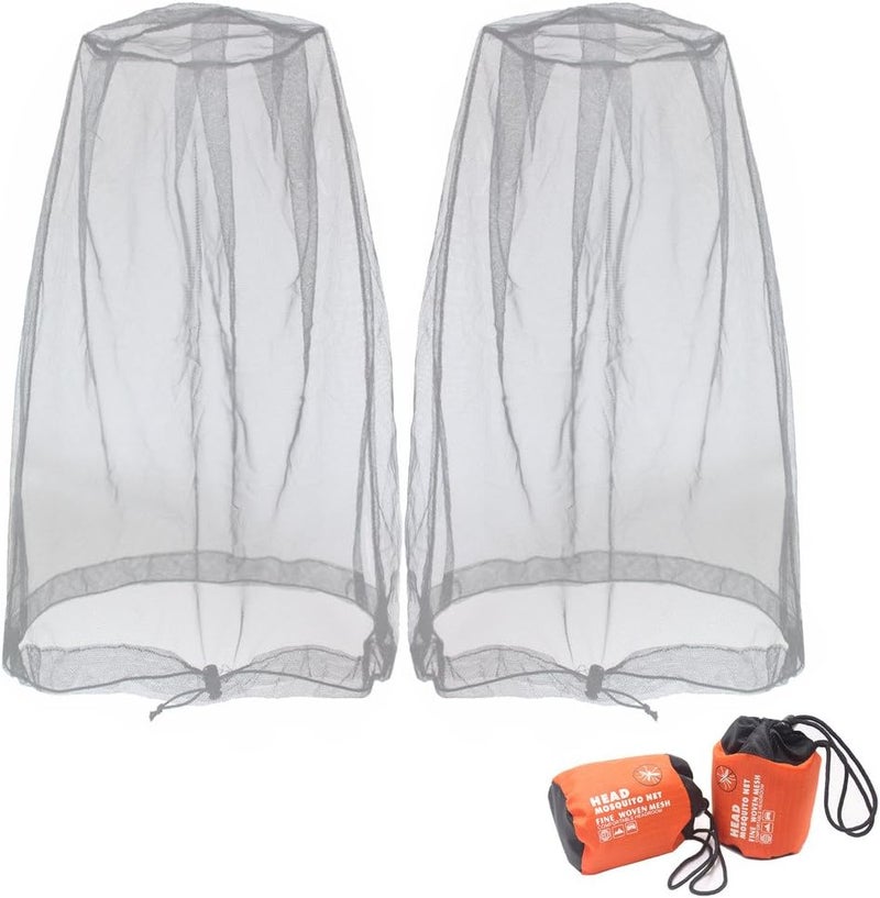 Benvo Mosquito Head Net Mesh, Face Neck Fly Netting Hood from Bugs Gnats Noseeums Screen Net for Any Outdoor Lover- with Carry Bags Fits Most Sizes of Hats Caps (2pcs, Grey, Updated Big Net) - Image 1
