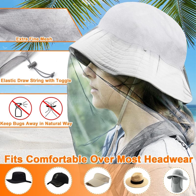 Benvo Mosquito Head Net Mesh, Face Neck Fly Netting Hood from Bugs Gnats Noseeums Screen Net for Any Outdoor Lover- with Carry Bags Fits Most Sizes of Hats Caps (2pcs, Grey, Updated Big Net) - Image 3