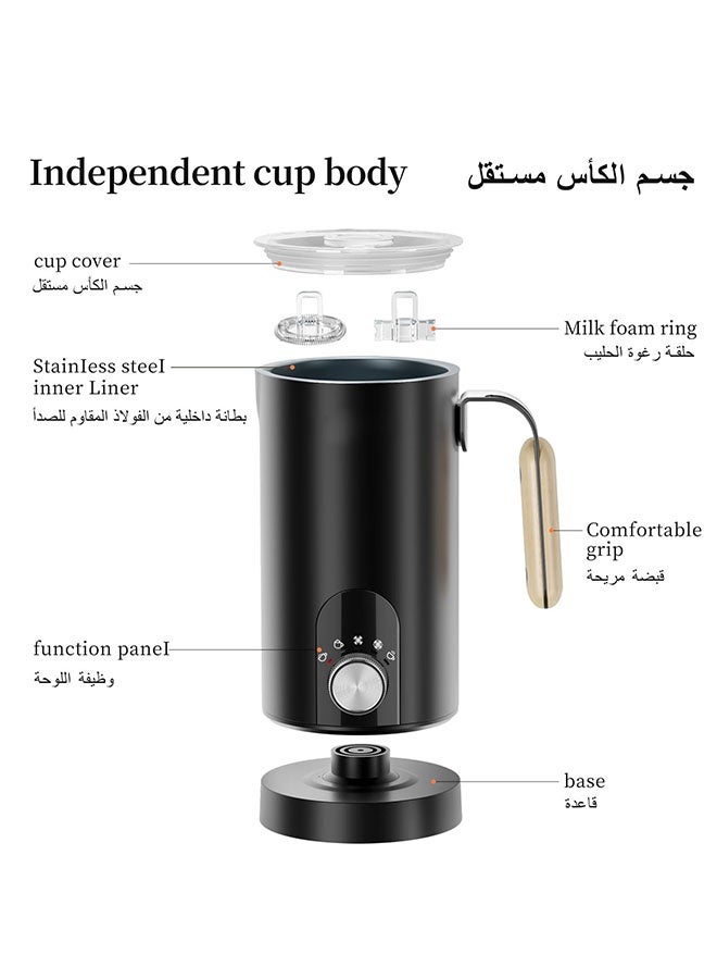 Arabest 5 in 1 Electric Coffee Milk Frother and Steamer - Handheld Automatic Soft Milk Frother, 350ml, Wooden Heat Resistant Handle and Transparent Lid, Free Cleaning Brush. - Image 4