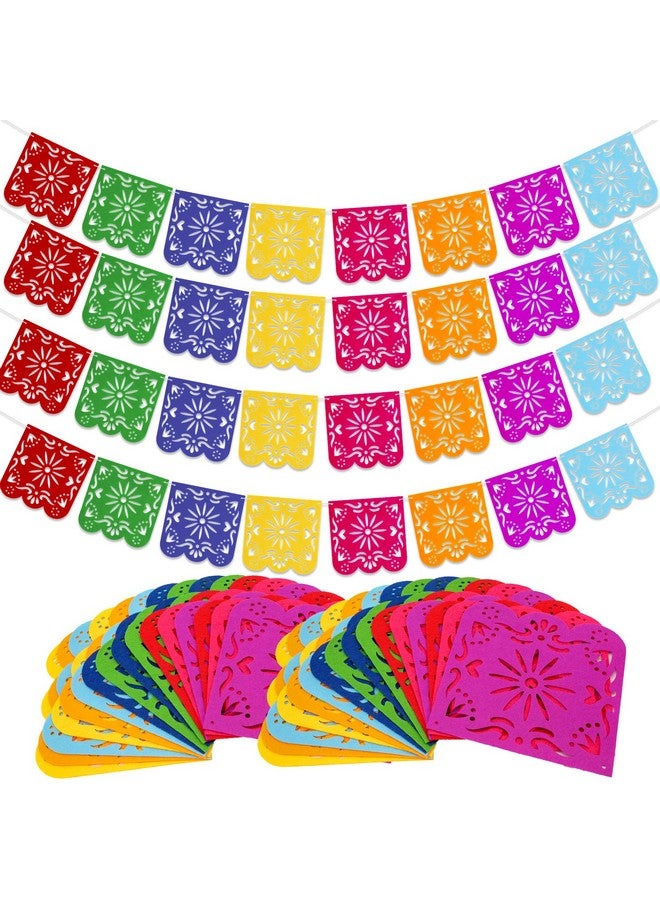 Qpout 4 Pack Mexican Party Decorations Banners Felt Colorful Day Of The Dead Papel Picado Banner Fiesta Birthday Baby Shower Party Decorations Dia De Los Muertos Garland Cinco De Mayo Flags - Image 2