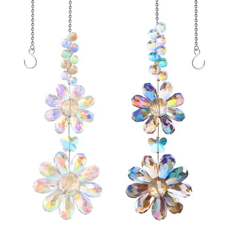 Heogacinlia 2 PCS Crystal Flower Sun Catcher Prisms Colorful Suncatcher Hanging Ornament Crystals Sunflower Rainbow Maker Suncatchers for Windows Hanging Indoor Outdoor Balcony Aesthetic Home Patio Garden Decor - Image 1