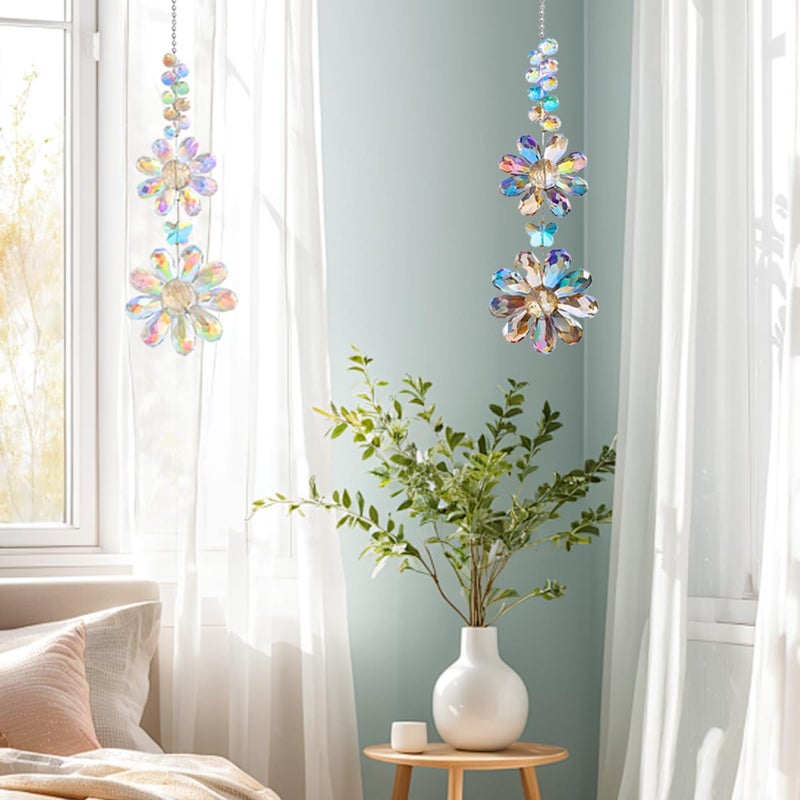Heogacinlia 2 PCS Crystal Flower Sun Catcher Prisms Colorful Suncatcher Hanging Ornament Crystals Sunflower Rainbow Maker Suncatchers for Windows Hanging Indoor Outdoor Balcony Aesthetic Home Patio Garden Decor - Image 3