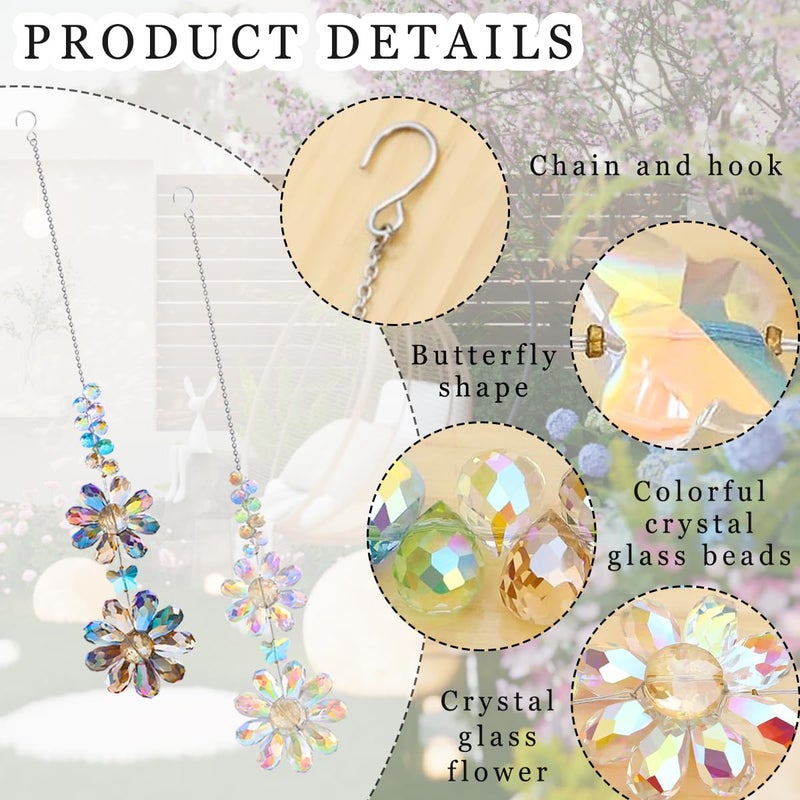 Heogacinlia 2 PCS Crystal Flower Sun Catcher Prisms Colorful Suncatcher Hanging Ornament Crystals Sunflower Rainbow Maker Suncatchers for Windows Hanging Indoor Outdoor Balcony Aesthetic Home Patio Garden Decor - Image 4