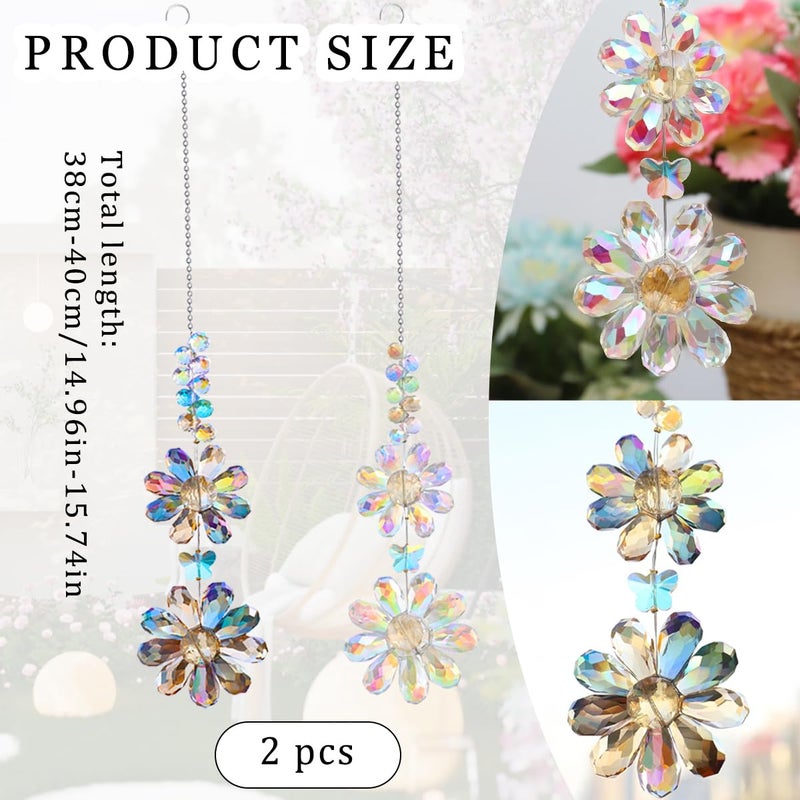 Heogacinlia 2 PCS Crystal Flower Sun Catcher Prisms Colorful Suncatcher Hanging Ornament Crystals Sunflower Rainbow Maker Suncatchers for Windows Hanging Indoor Outdoor Balcony Aesthetic Home Patio Garden Decor - Image 2