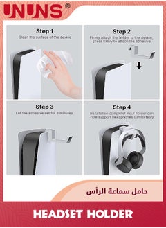 UNUNS حامل سماعات، 2 قطع حامل سماعات أذن عالمي، حامل وحدة تحكم سماعات لأجهزة PS5/XBOX/XS، خطاف تعليق سماعات الأذن، حامل رف سماعات الرأس، لمعظم سماعات الألعاب، حامل تخزين، أبيض  - Image 5