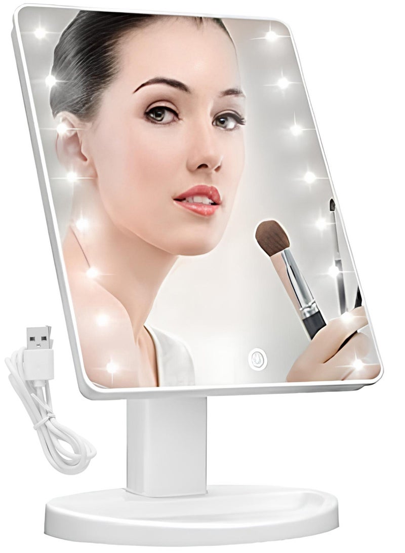 آینا مرآة مكياج مضيئة بتقنية LED للاستخدام على الطاولة تعمل عبر USB أو 4 بطاريات AA مع حامل قابل للتعديل باللون الأبيض للاستخدام المنزلي والصالونات - Image 1