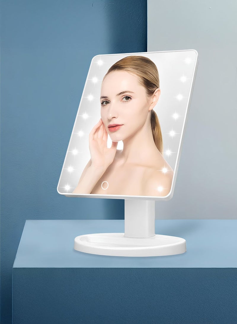 آینا مرآة مكياج مضيئة بتقنية LED للاستخدام على الطاولة تعمل عبر USB أو 4 بطاريات AA مع حامل قابل للتعديل باللون الأبيض للاستخدام المنزلي والصالونات - Image 3