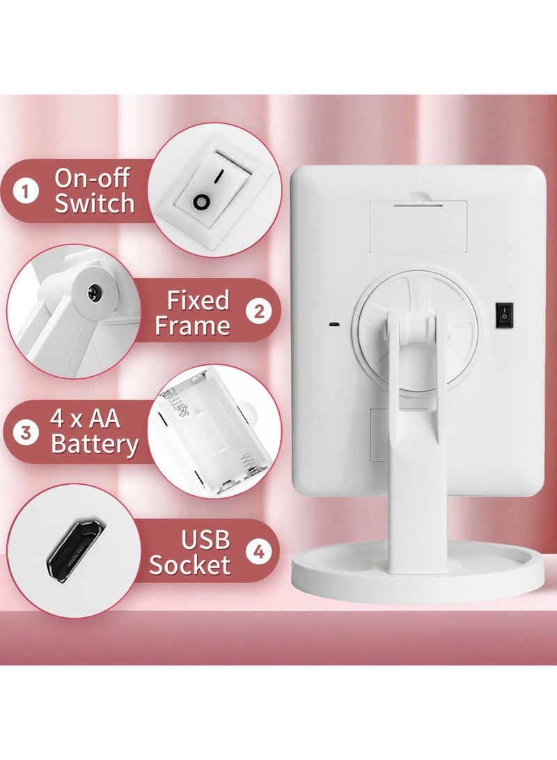 آینا مرآة مكياج مضيئة بتقنية LED للاستخدام على الطاولة تعمل عبر USB أو 4 بطاريات AA مع حامل قابل للتعديل باللون الأبيض للاستخدام المنزلي والصالونات - Image 2