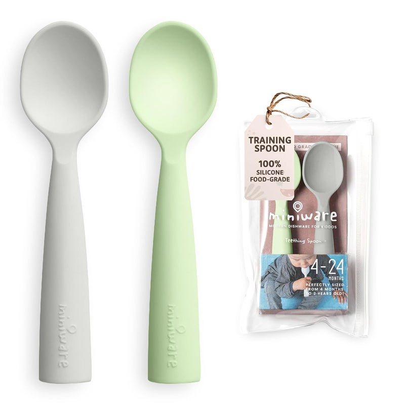 Miniware Silicone Baby Spoon for Training - BPA Free Baby Utensils - Baby Spoons Self Feeding 6 Months | 100% Food Grade Silicone - Modern & Dishwasher Safe Toddler Spoons (Grey & Key Lime) - Image 1