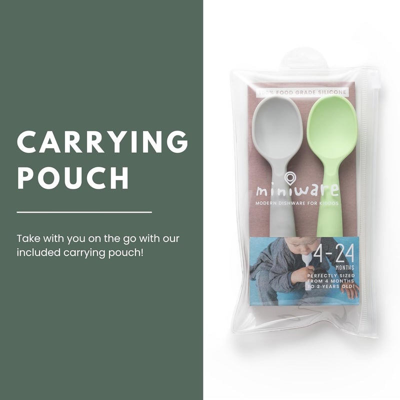 Miniware Silicone Baby Spoon for Training - BPA Free Baby Utensils - Baby Spoons Self Feeding 6 Months | 100% Food Grade Silicone - Modern & Dishwasher Safe Toddler Spoons (Grey & Key Lime) - Image 5