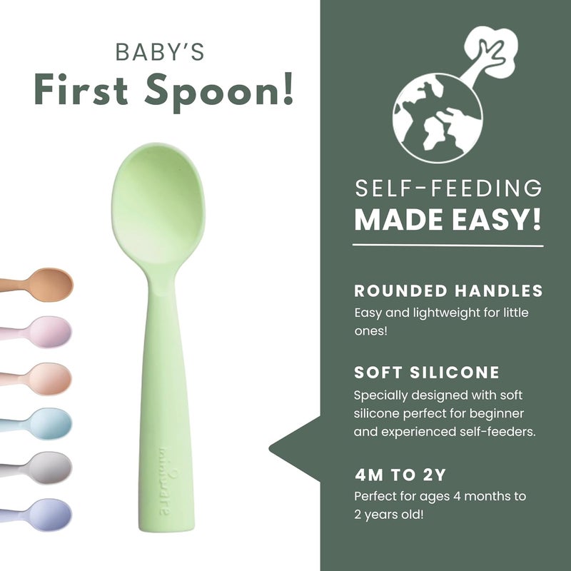 Miniware Silicone Baby Spoon for Training - BPA Free Baby Utensils - Baby Spoons Self Feeding 6 Months | 100% Food Grade Silicone - Modern & Dishwasher Safe Toddler Spoons (Grey & Key Lime) - Image 3