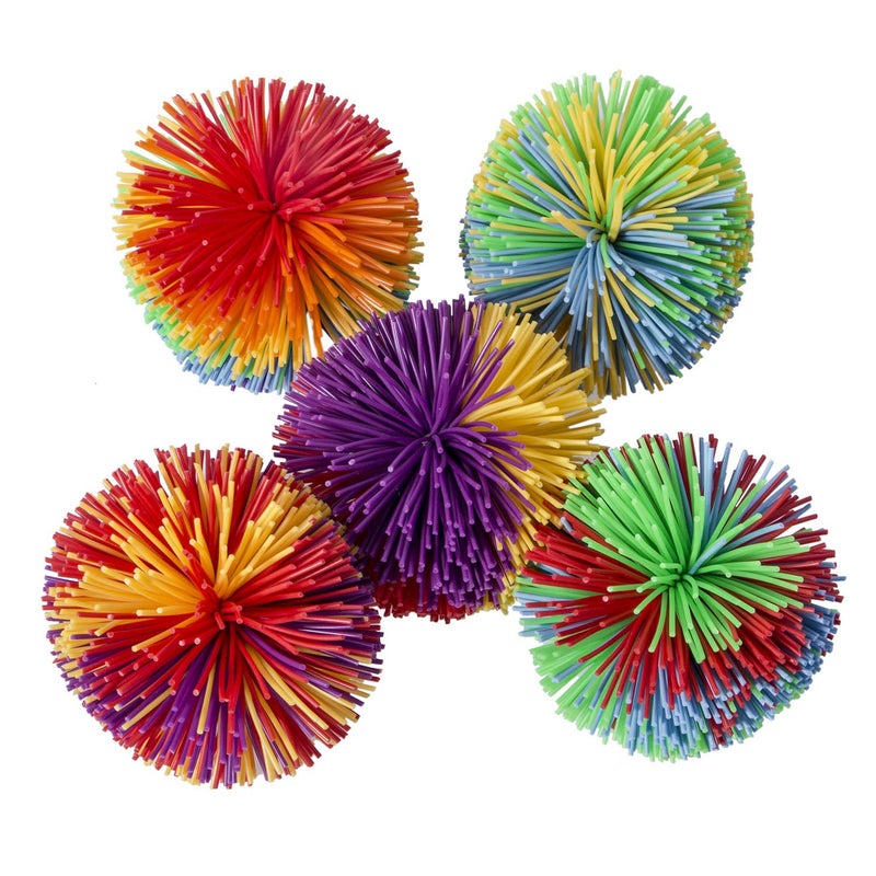 Hibery 5 Pack Monkey Stringy Balls, Great Sensory Toys Stress Balls, Rainbow Pom Bouncy Balls Games 90s Toys Fun Party Favor - Image 1