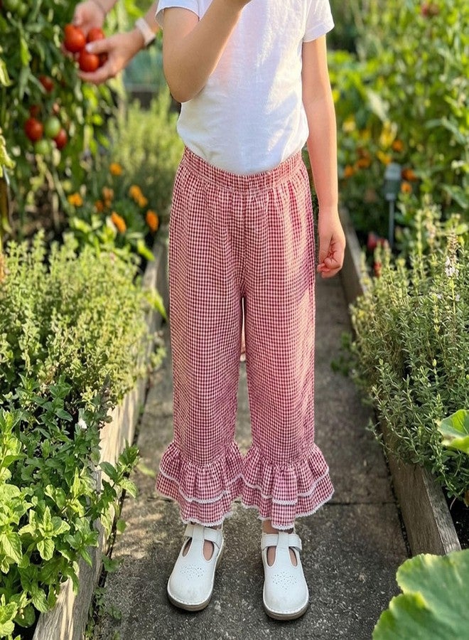 Kutterild Toddler Baby Girl Gingham Pants Retro Elastic Waist Checkered Plaid Bell Bottoms Long Pants Casual Sweatpants (Flare Red, 2-3 Years) - Image 2