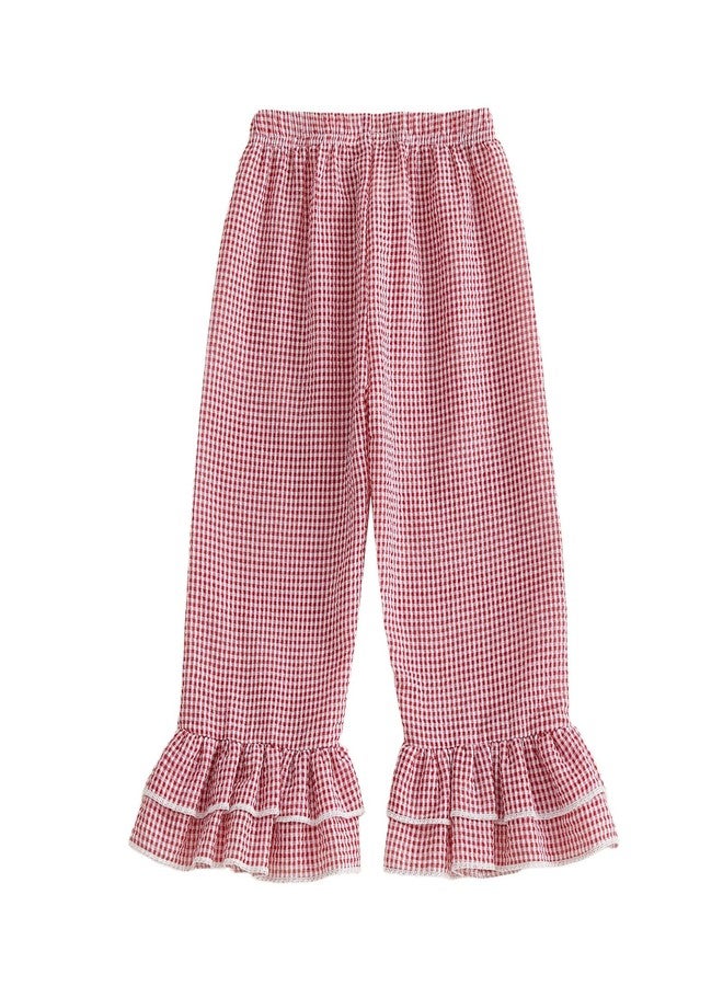 Kutterild Toddler Baby Girl Gingham Pants Retro Elastic Waist Checkered Plaid Bell Bottoms Long Pants Casual Sweatpants (Flare Red, 2-3 Years) - Image 1