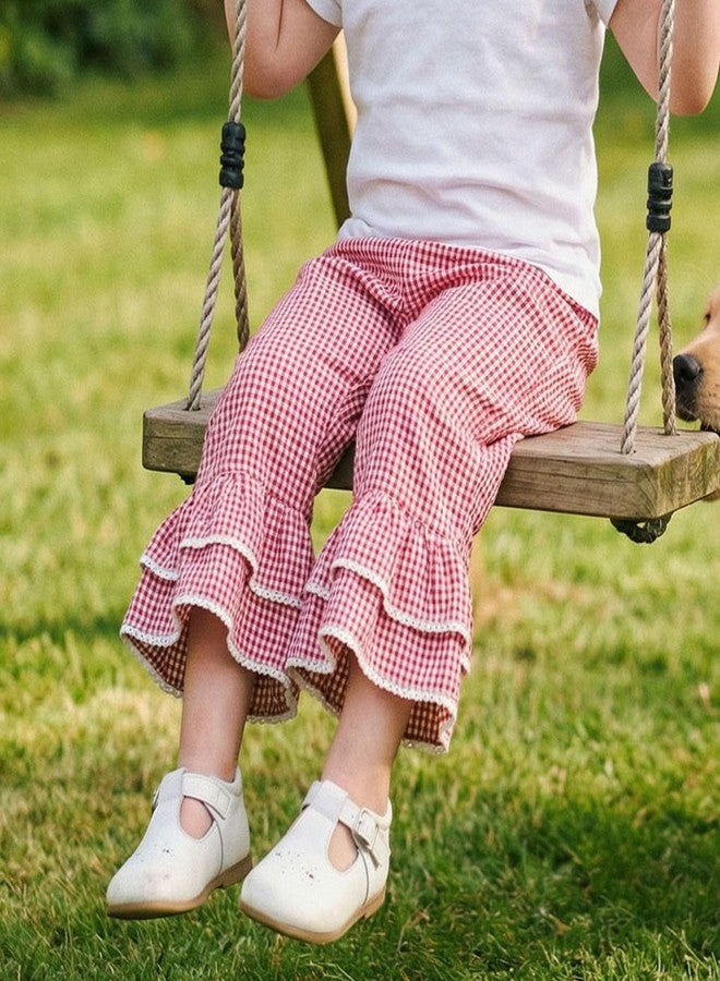 Kutterild Toddler Baby Girl Gingham Pants Retro Elastic Waist Checkered Plaid Bell Bottoms Long Pants Casual Sweatpants (Flare Red, 2-3 Years) - Image 4