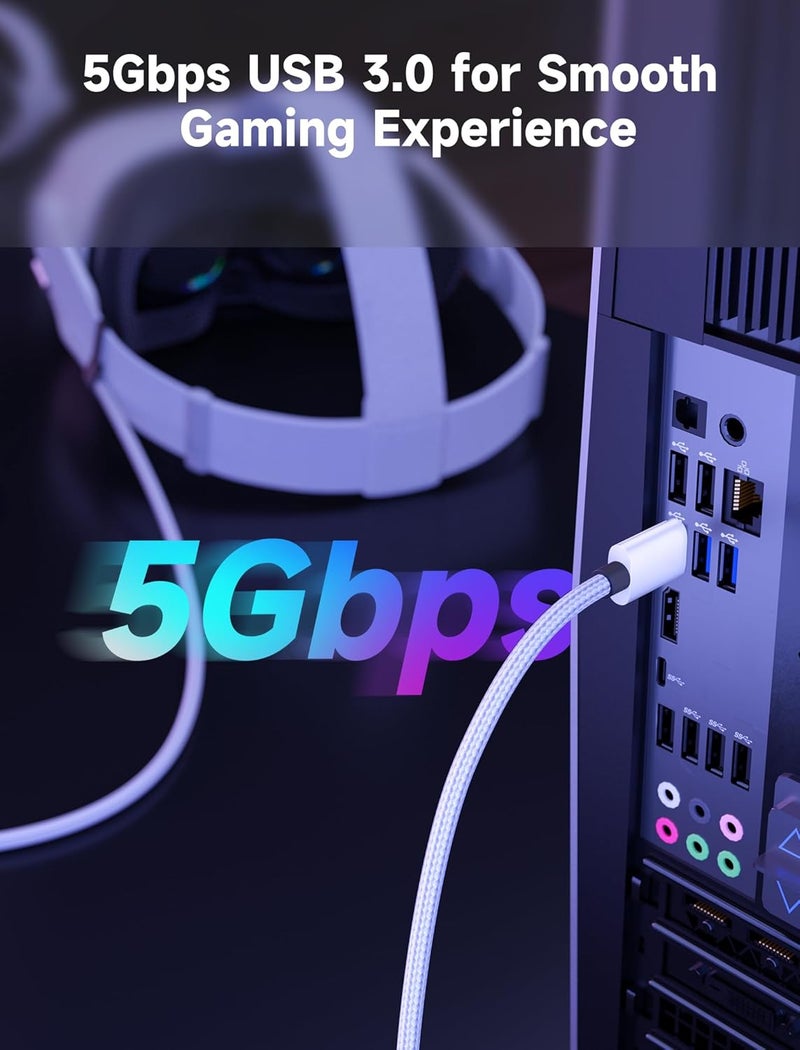 jsaux Link Cable with 18W Charging 5M, Compatible with Oculus Meta Quest 3S/ 3/2/ Pro and Pico 4, PC VR, Steam VR Accessories, 2-in-1 High Speed 5Gbs USB3.0 to USB C Data Cord for VR Headset - Image 5