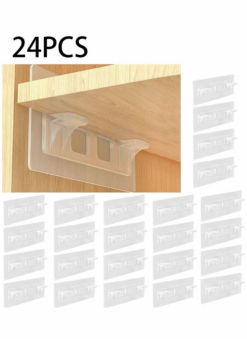 Unewshi Punch Free Shelf Support Pegs, 24 Pcs Clear Self Cabinet Adhesive Shelves Clips, Strong Shelves Support Holder Pin for Closet, Brackets, Clapboard Layer  - Image 1