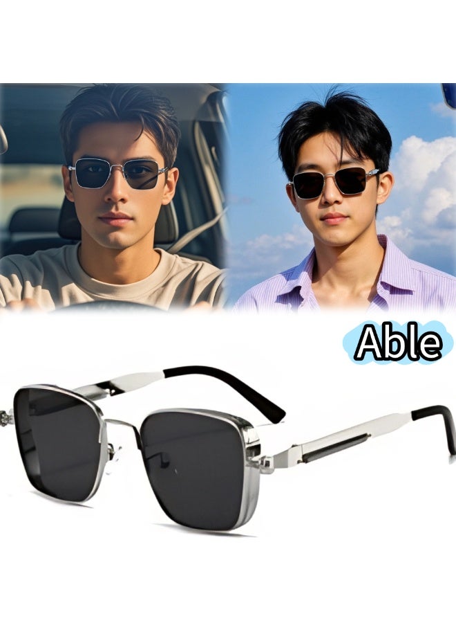 ABLE 【2025New Glasses】Unisex Polarized Metal Punk Retro Steam Sunglasses - UV400 UV Protection, High-Definition Anti-Glare, Silver Frame - Suitable for Fishing/Shopping/Driving/Travel/Parties, Fashionable Facial Accessory - Image 1