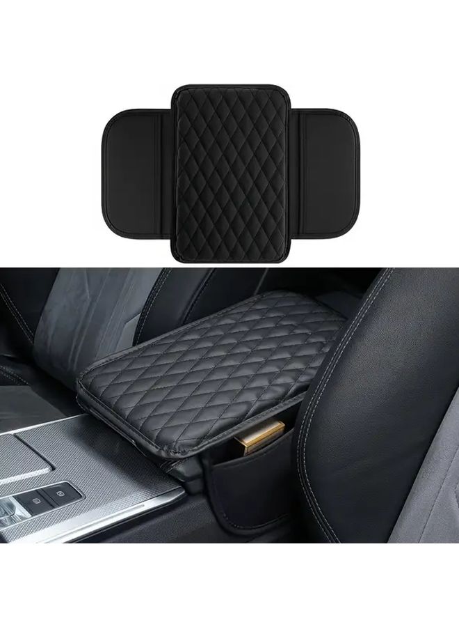 Red PU Leather Car Console Cover Armrest Protector With Storage Pockets - Image 1