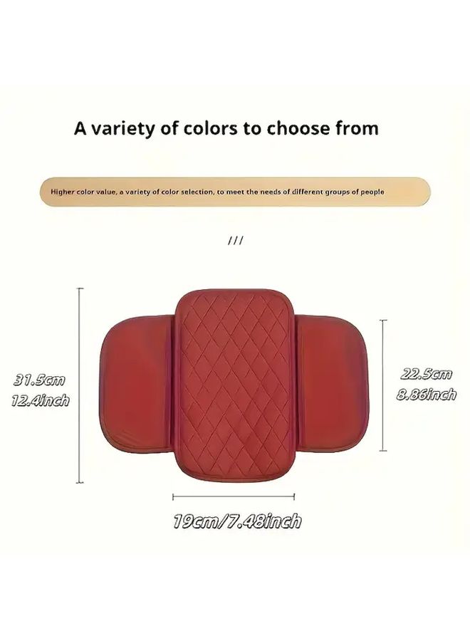 Red PU Leather Car Console Cover Armrest Protector With Storage Pockets - Image 3