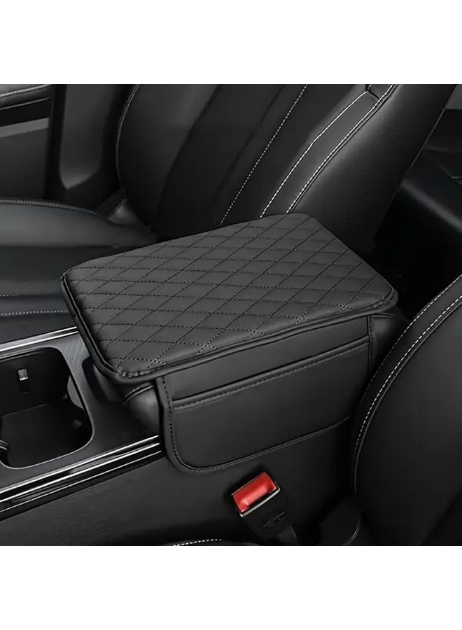 Red PU Leather Car Console Cover Armrest Protector With Storage Pockets - Image 2