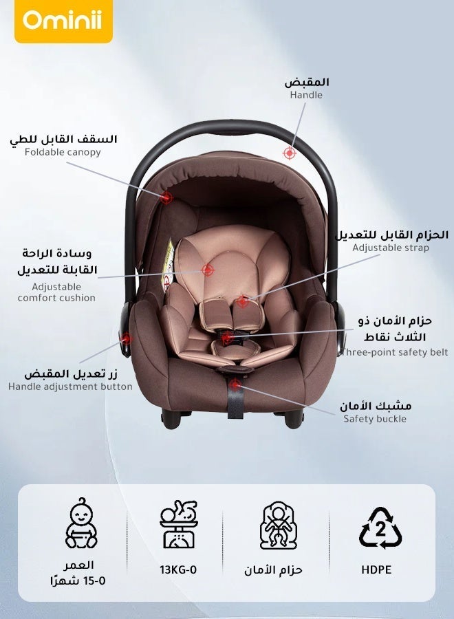 أوميني كرسي أمان للمواليد الجدد للسيارة، سلة حمل للرضع للنوم مع سلة حمل محمولة وكراسي هزازة، مع وسادة دعم كامل للجسم - Image 2