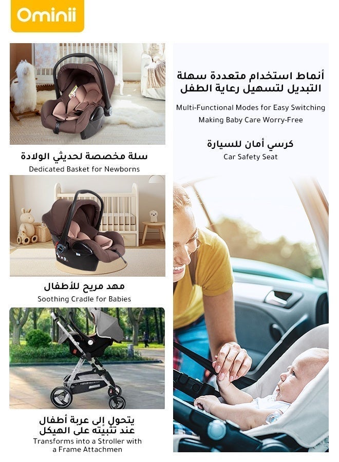 أوميني كرسي أمان للمواليد الجدد للسيارة، سلة حمل للرضع للنوم مع سلة حمل محمولة وكراسي هزازة، مع وسادة دعم كامل للجسم - Image 4
