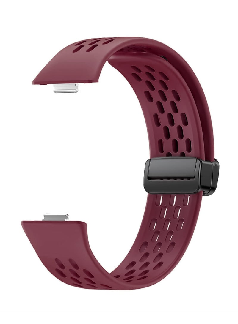 Silicone Strap Compatible with Huawei Watch Fit 3/Fit 4/Fit 4 Pro Magnetic Metal Buckle Sport Silicone Breathable Strap for Men Women Band Quick Release Soft Replacment Wristband Wine Red - Image 3